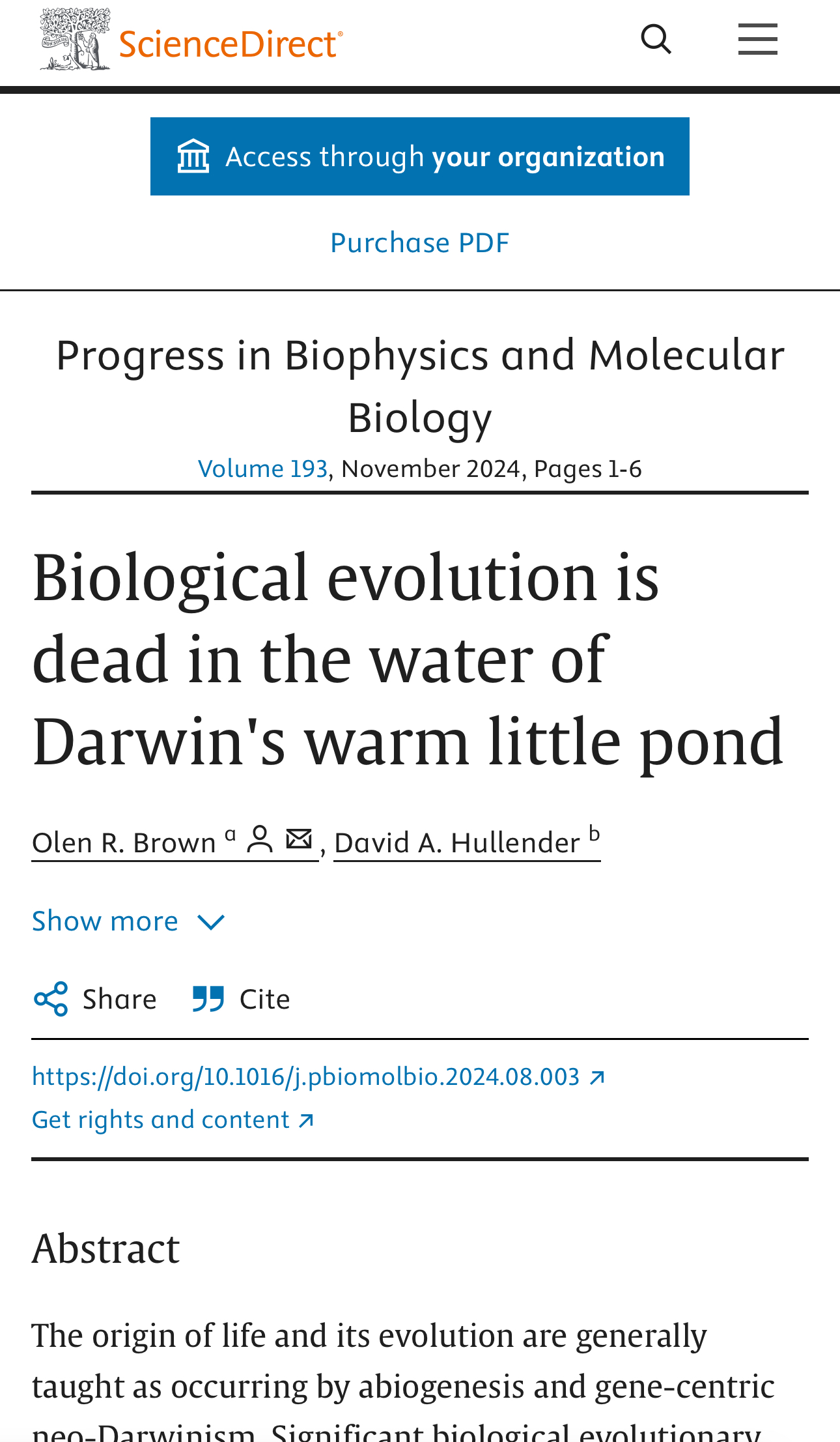 Journal: Biological evolution is dead in the water of Darwin’s warm little pond